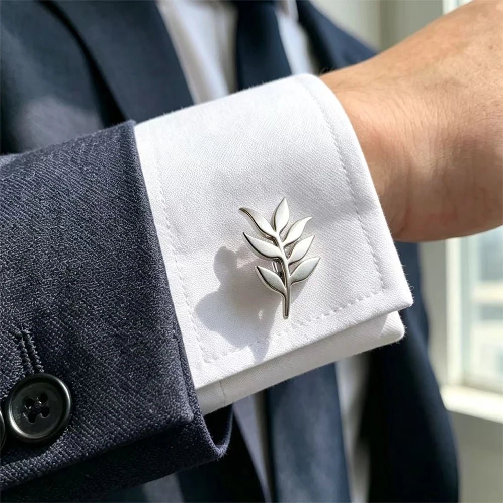 Wholesale Fashion Cufflinks Stainless Steel Olive Branch Pattern Cuff Ornaments Wedding Father Husband Holiday Gifts - Luzilly Bridal & Apparel