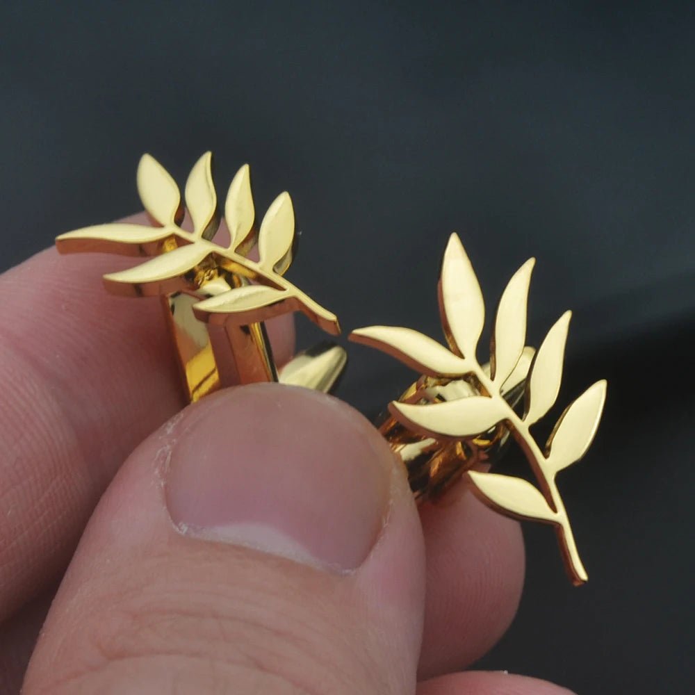 Wholesale Fashion Cufflinks Stainless Steel Olive Branch Pattern Cuff Ornaments Wedding Father Husband Holiday Gifts - Luzilly Bridal & Apparel