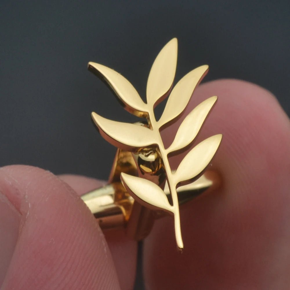 Wholesale Fashion Cufflinks Stainless Steel Olive Branch Pattern Cuff Ornaments Wedding Father Husband Holiday Gifts - Luzilly Bridal & Apparel