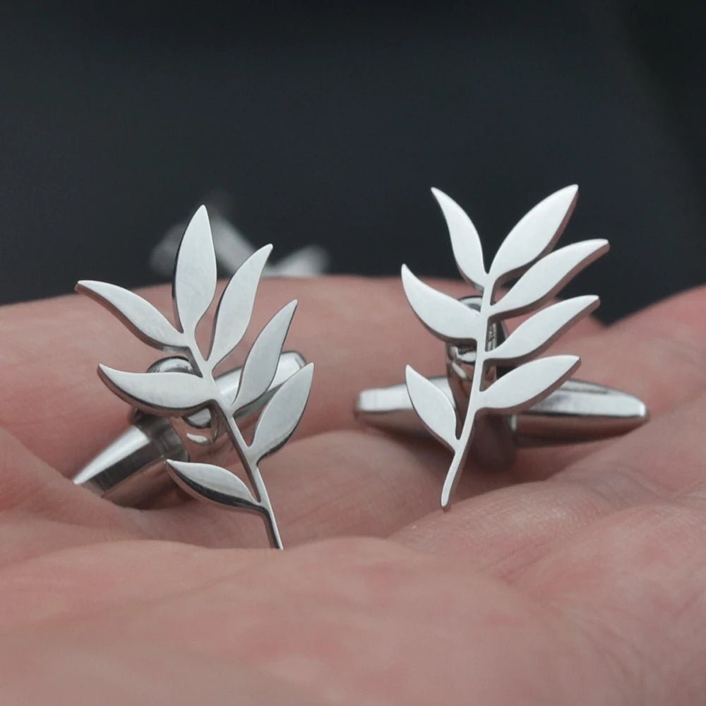 Wholesale Fashion Cufflinks Stainless Steel Olive Branch Pattern Cuff Ornaments Wedding Father Husband Holiday Gifts - Luzilly Bridal & Apparel