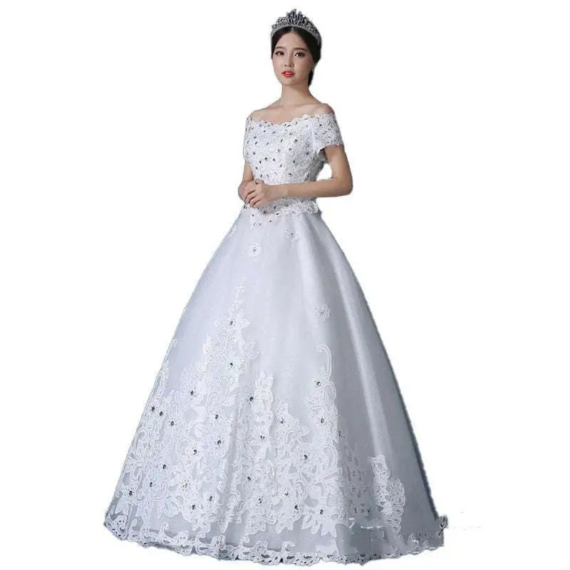 Lace Beaded Off-the-Shoulder Wedding Gown