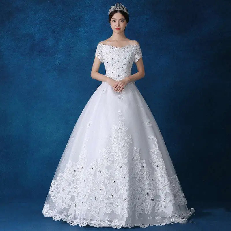 Lace Beaded Off-the-Shoulder Wedding Gown