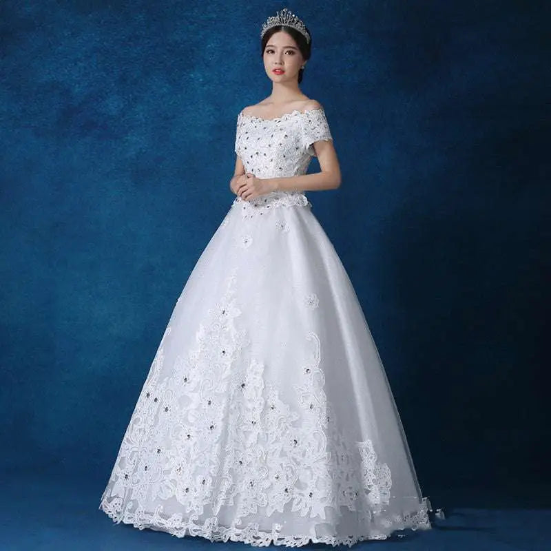 Lace Beaded Off-the-Shoulder Wedding Gown