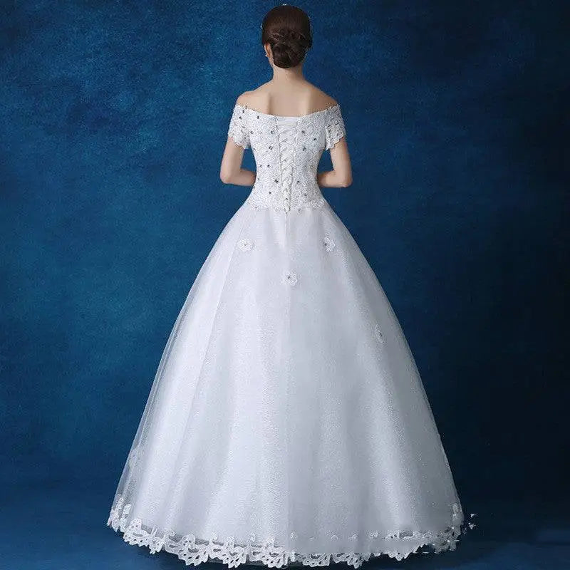 Lace Beaded Off-the-Shoulder Wedding Gown