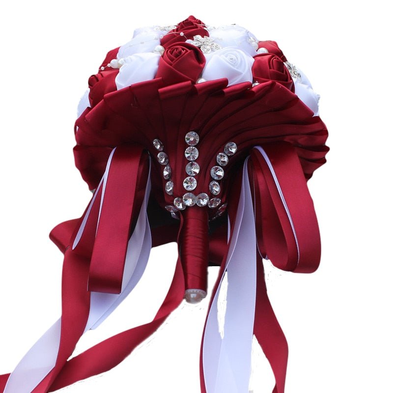 WifeLai-A Ramos De Novia Burgundy Artificial Flower Bridesmaid Wedding Bouquet - Luzilly Bridal & Apparel