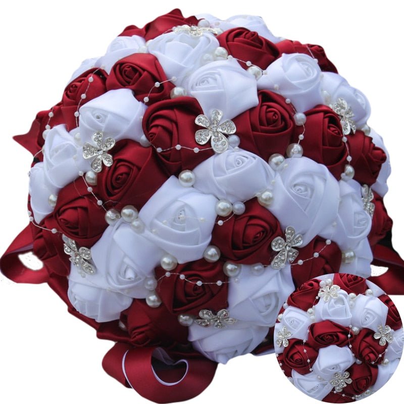 WifeLai-A Ramos De Novia Burgundy Artificial Flower Bridesmaid Wedding Bouquet - Luzilly Bridal & Apparel