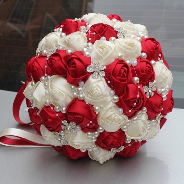 WifeLai-A Ramos De Novia Burgundy Artificial Flower Bridesmaid Wedding Bouquet - Luzilly Bridal & Apparel