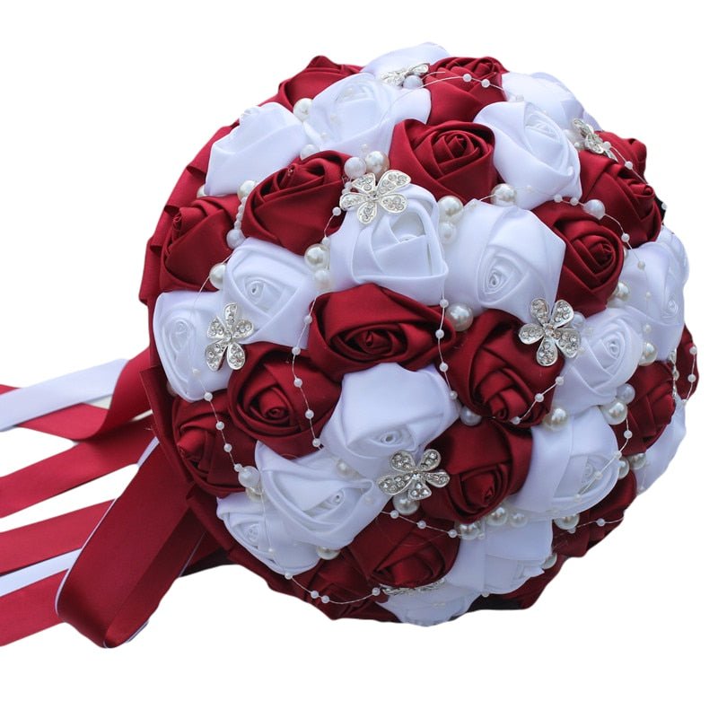 WifeLai-A Ramos De Novia Burgundy Artificial Flower Bridesmaid Wedding Bouquet - Luzilly Bridal & Apparel