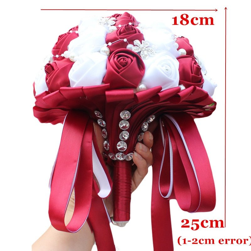 WifeLai-A Ramos De Novia Burgundy Artificial Flower Bridesmaid Wedding Bouquet - Luzilly Bridal & Apparel