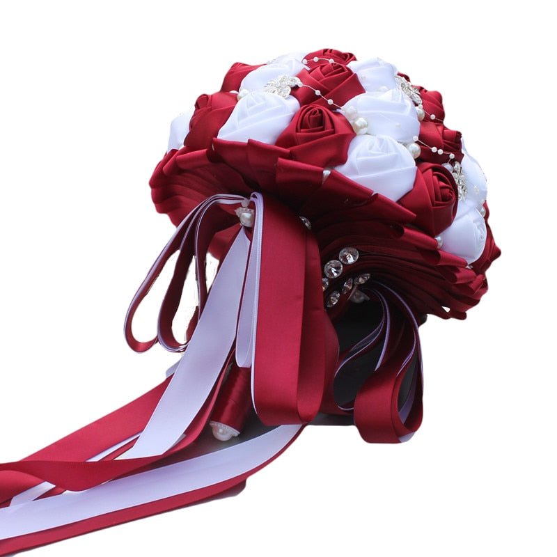 WifeLai-A Ramos De Novia Burgundy Artificial Flower Bridesmaid Wedding Bouquet - Luzilly Bridal & Apparel