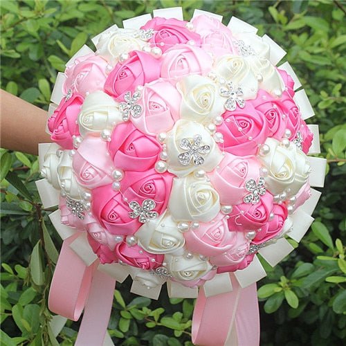 WifeLai-A Ramos De Novia Burgundy Artificial Flower Bridesmaid Wedding Bouquet - Luzilly Bridal & Apparel