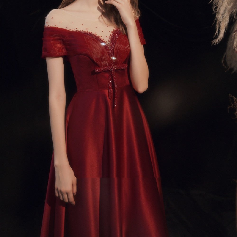 Wine Red Bandage Evening Dress - Luzilly Bridal & Apparel
