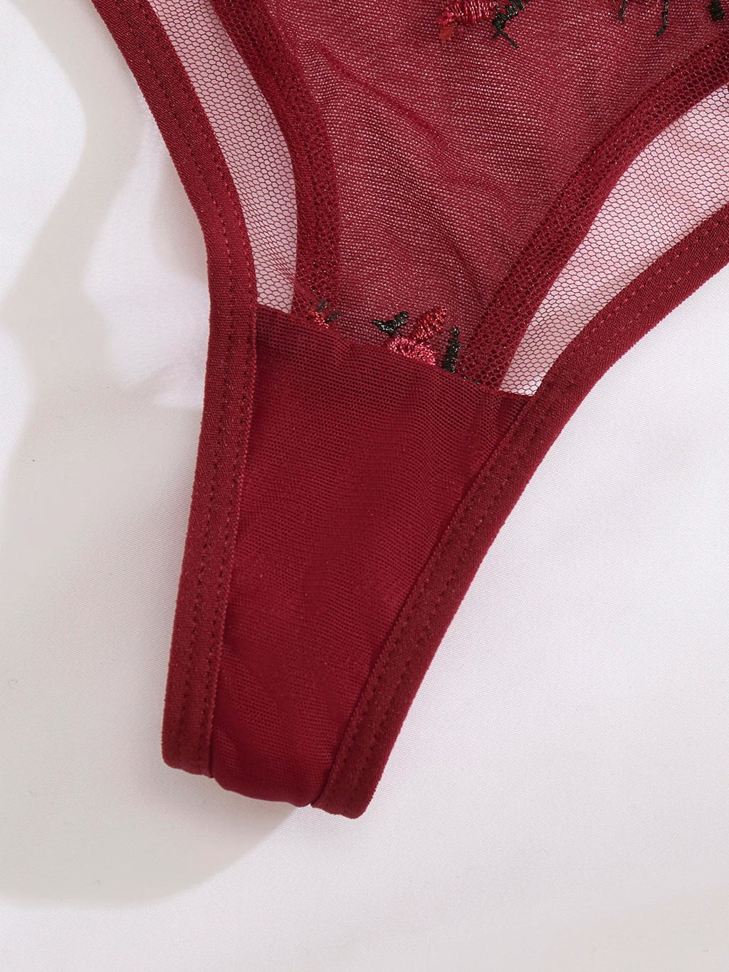 Wine Red Embroidered Bra & Panty Set - Luzilly Bridal & Apparel