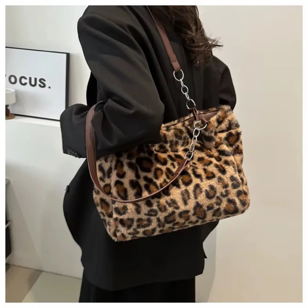 Winter Fashion Leopard Print Plush Women's Bags | Versatile Casual Trendy Premium Texture Large Capacity Shoulder Handbag - Luzilly Bridal & Apparel