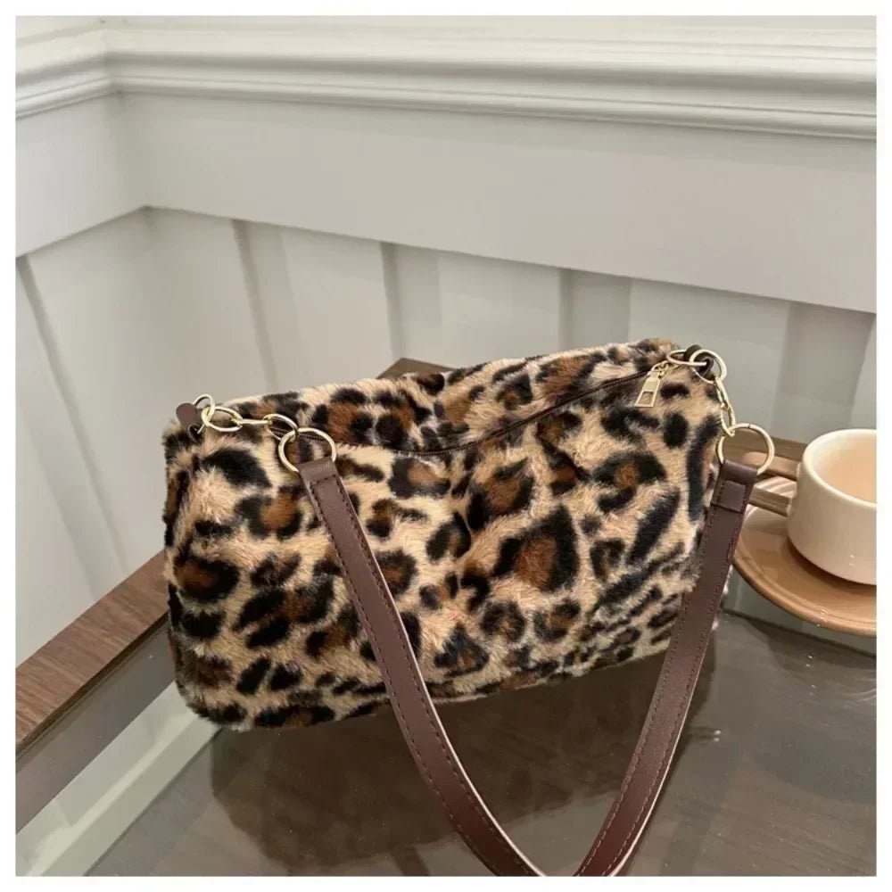 Winter Fashion Leopard Print Plush Women's Bags | Versatile Casual Trendy Premium Texture Large Capacity Shoulder Handbag - Luzilly Bridal & Apparel