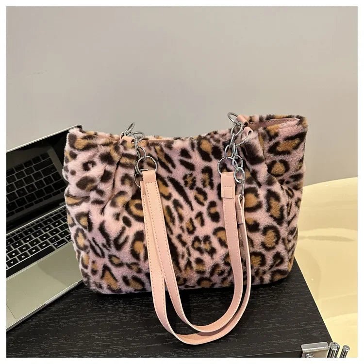 Winter Fashion Leopard Print Plush Women's Bags | Versatile Casual Trendy Premium Texture Large Capacity Shoulder Handbag - Luzilly Bridal & Apparel
