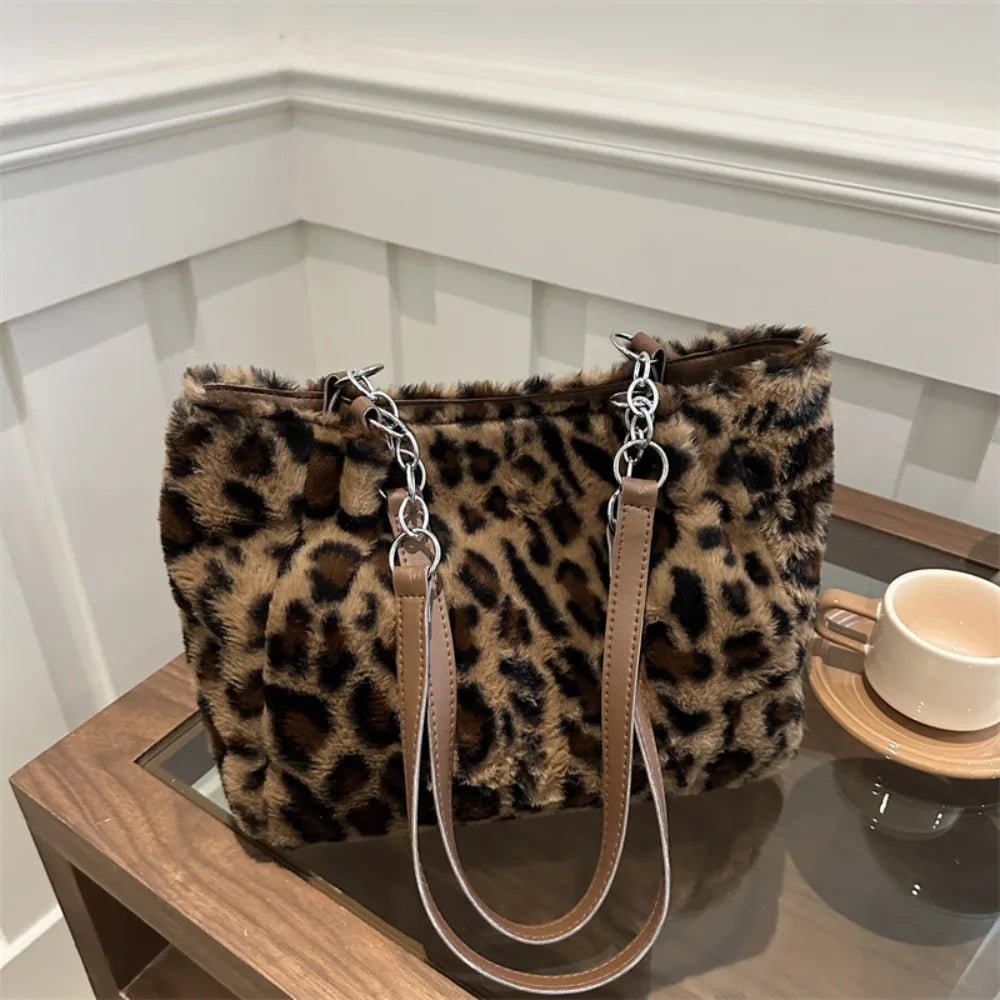 Winter Fashion Leopard Print Plush Women's Bags | Versatile Casual Trendy Premium Texture Large Capacity Shoulder Handbag - Luzilly Bridal & Apparel