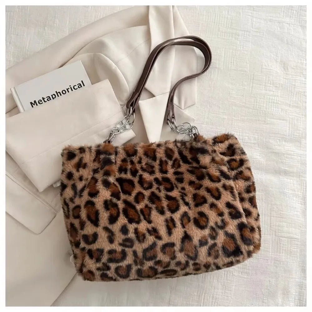Winter Fashion Leopard Print Plush Women's Bags | Versatile Casual Trendy Premium Texture Large Capacity Shoulder Handbag - Luzilly Bridal & Apparel