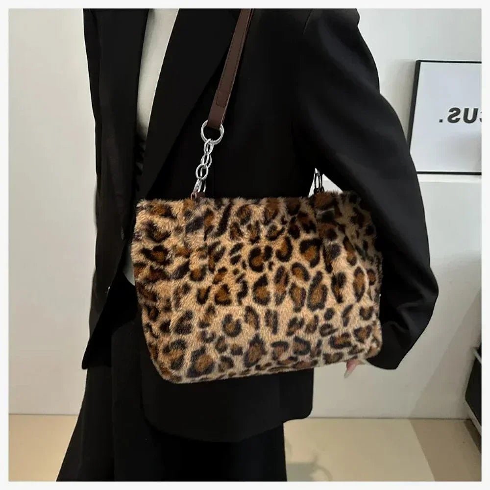 Winter Fashion Leopard Print Plush Women's Bags | Versatile Casual Trendy Premium Texture Large Capacity Shoulder Handbag - Luzilly Bridal & Apparel