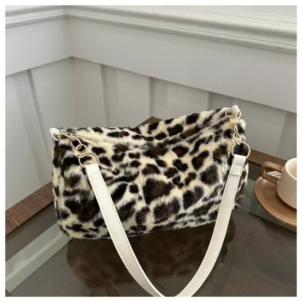 Winter Fashion Leopard Print Plush Women's Bags | Versatile Casual Trendy Premium Texture Large Capacity Shoulder Handbag - Luzilly Bridal & Apparel