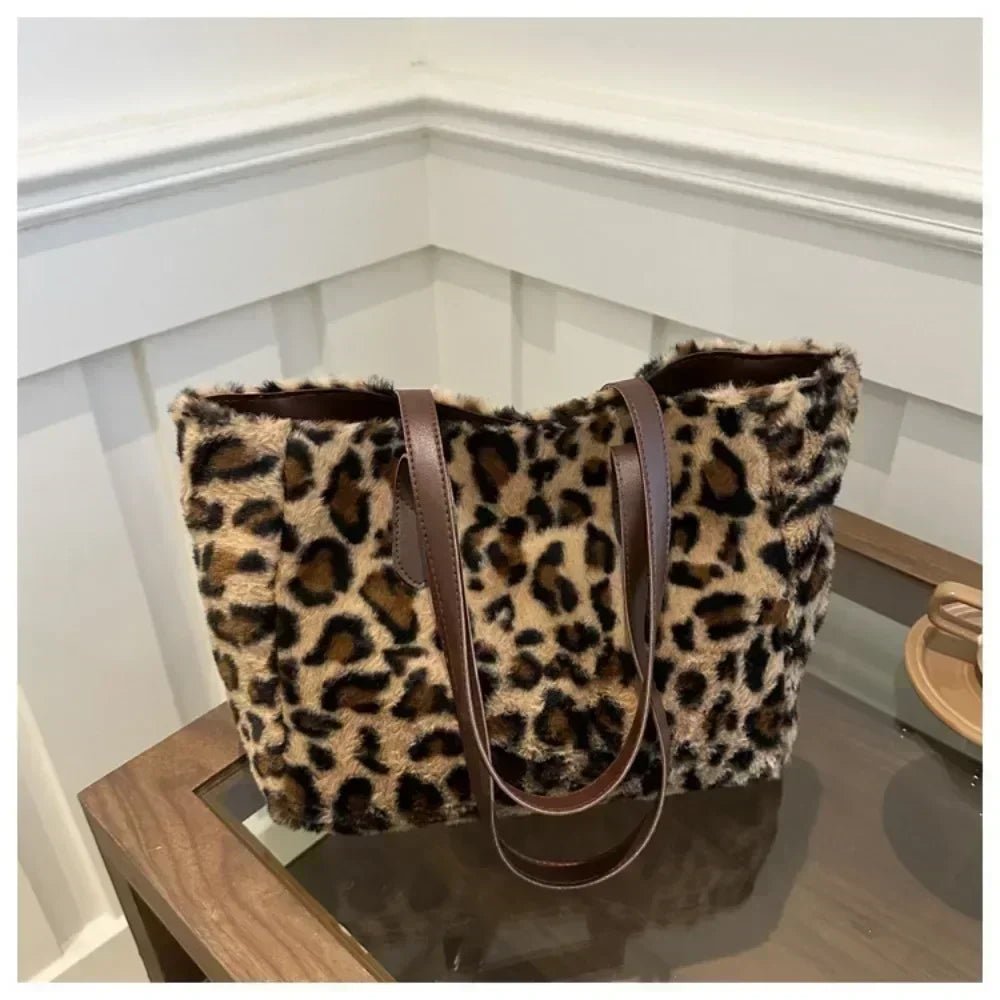 Winter Fashion Leopard Print Plush Women's Bags | Versatile Casual Trendy Premium Texture Large Capacity Shoulder Handbag - Luzilly Bridal & Apparel