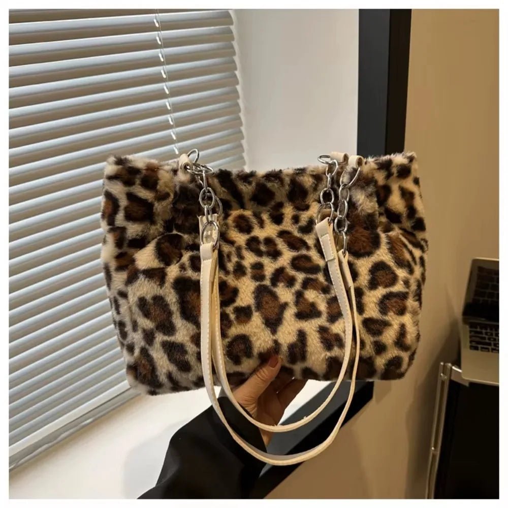 Winter Fashion Leopard Print Plush Women's Bags | Versatile Casual Trendy Premium Texture Large Capacity Shoulder Handbag - Luzilly Bridal & Apparel