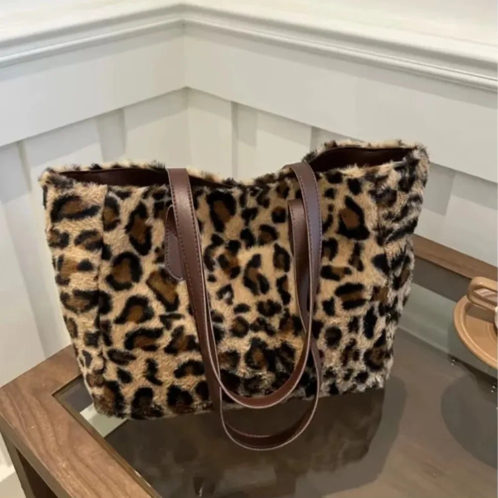 Winter Fashion Leopard Print Plush Women's Bags | Versatile Casual Trendy Premium Texture Large Capacity Shoulder Handbag - Luzilly Bridal & Apparel