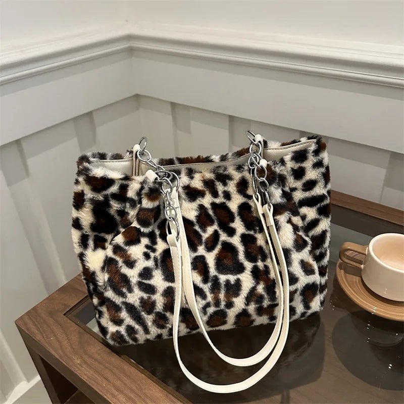 Winter Fashion Leopard Print Plush Women's Bags | Versatile Casual Trendy Premium Texture Large Capacity Shoulder Handbag - Luzilly Bridal & Apparel