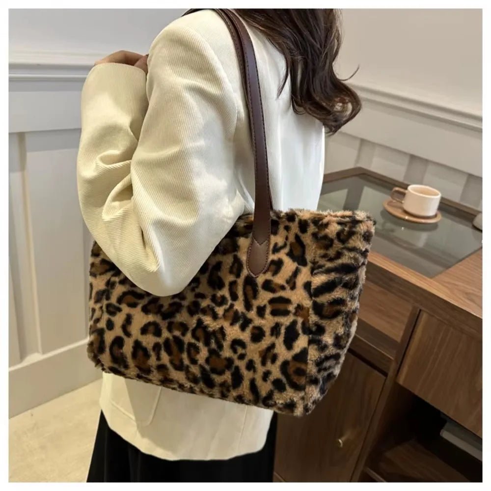 Winter Fashion Leopard Print Plush Women's Bags | Versatile Casual Trendy Premium Texture Large Capacity Shoulder Handbag - Luzilly Bridal & Apparel