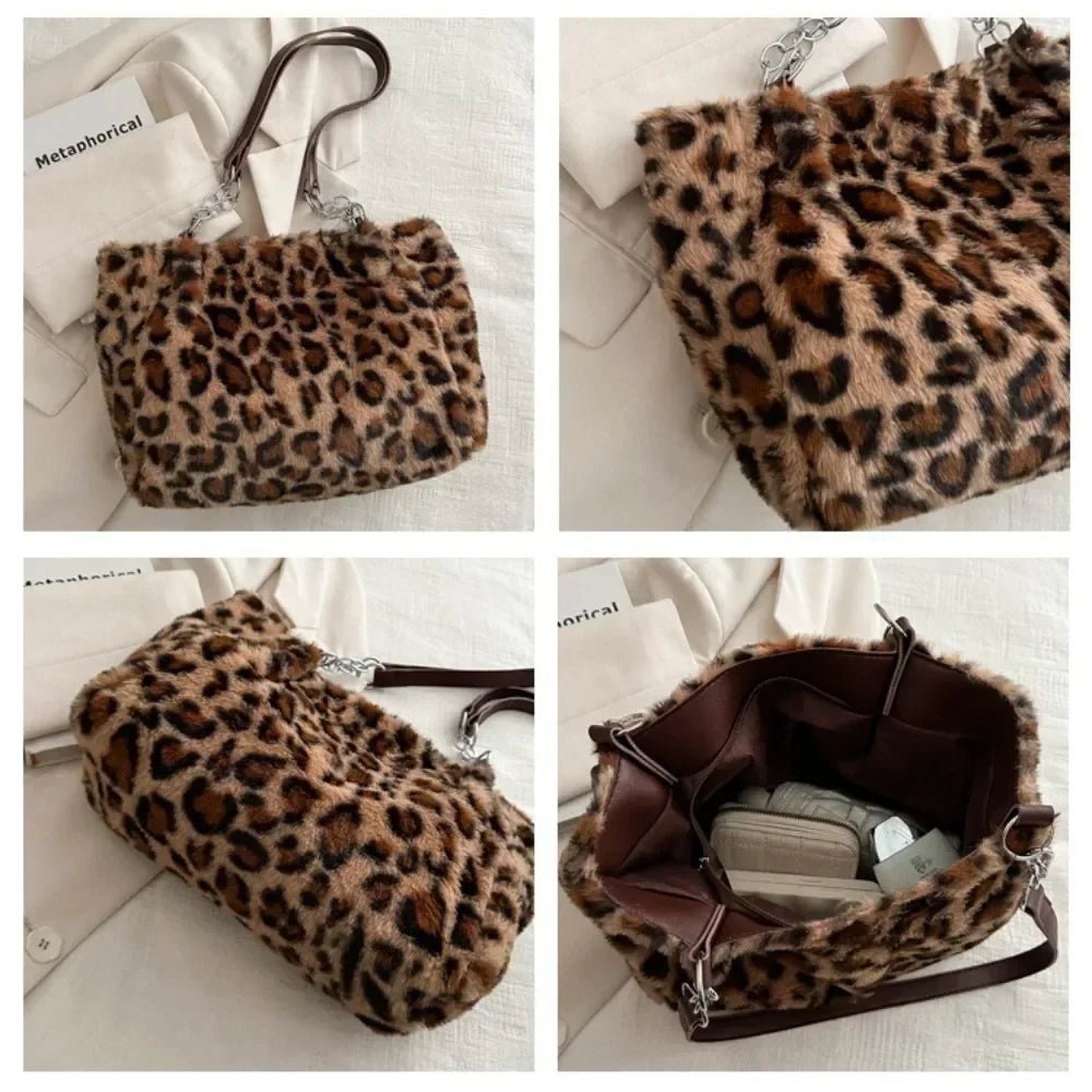 Winter Fashion Leopard Print Plush Women's Bags | Versatile Casual Trendy Premium Texture Large Capacity Shoulder Handbag - Luzilly Bridal & Apparel