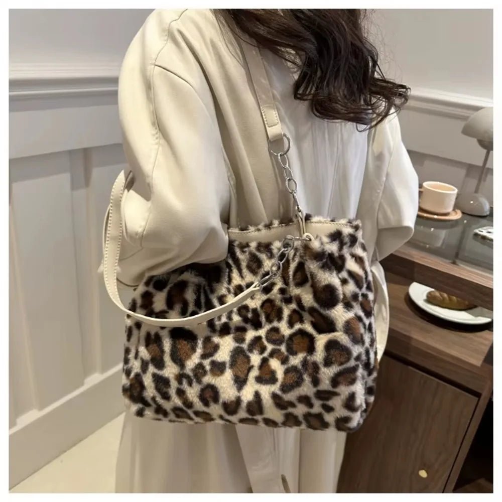 Winter Fashion Leopard Print Plush Women's Bags | Versatile Casual Trendy Premium Texture Large Capacity Shoulder Handbag - Luzilly Bridal & Apparel