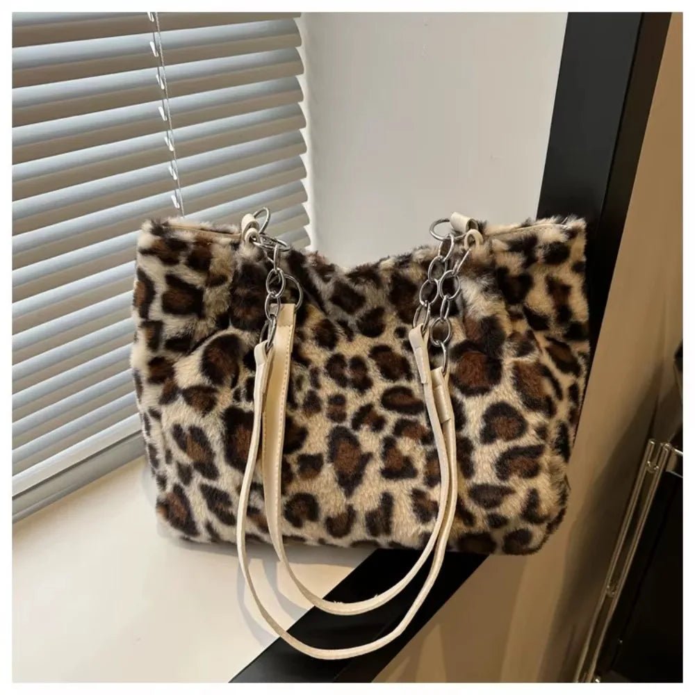 Winter Fashion Leopard Print Plush Women's Bags | Versatile Casual Trendy Premium Texture Large Capacity Shoulder Handbag - Luzilly Bridal & Apparel