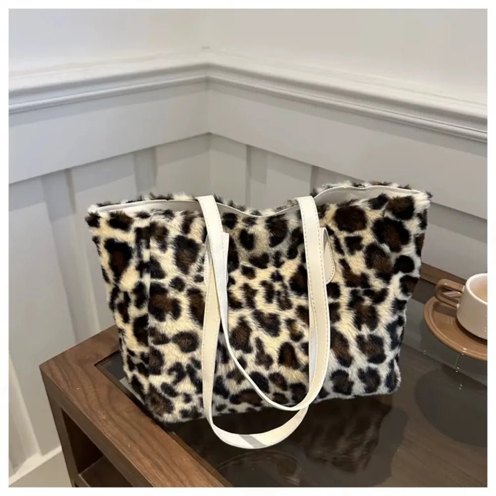 Winter Fashion Leopard Print Plush Women's Bags | Versatile Casual Trendy Premium Texture Large Capacity Shoulder Handbag - Luzilly Bridal & Apparel