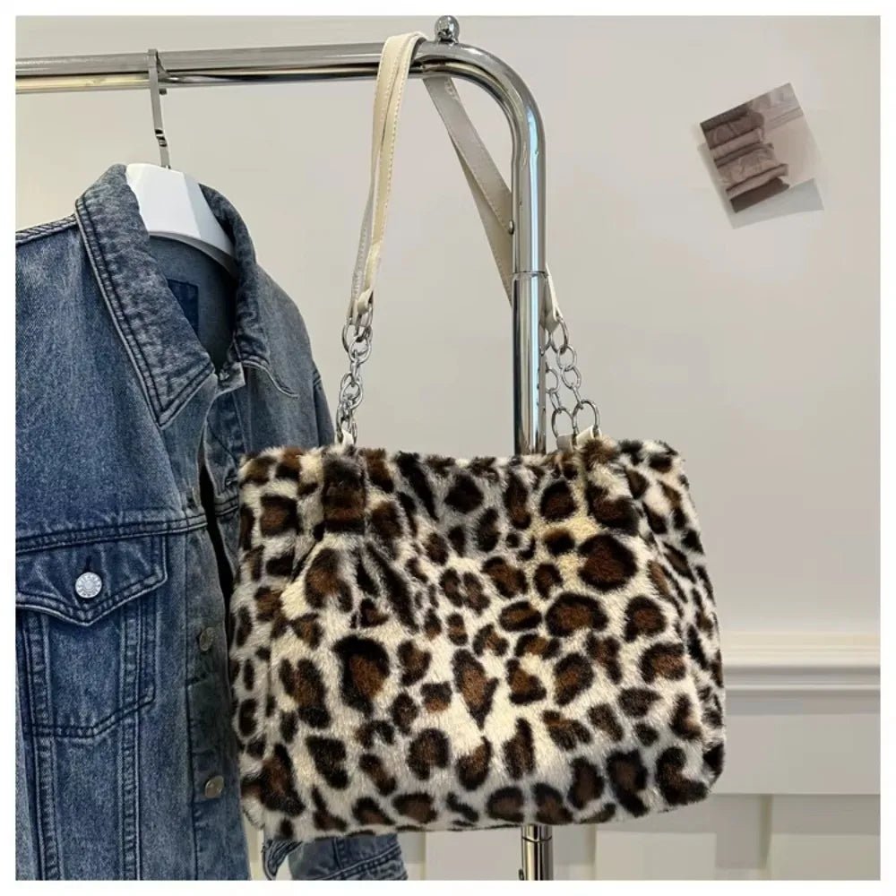 Winter Fashion Leopard Print Plush Women's Bags | Versatile Casual Trendy Premium Texture Large Capacity Shoulder Handbag - Luzilly Bridal & Apparel
