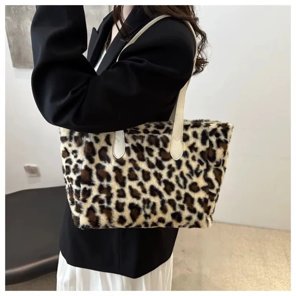 Winter Fashion Leopard Print Plush Women's Bags | Versatile Casual Trendy Premium Texture Large Capacity Shoulder Handbag - Luzilly Bridal & Apparel