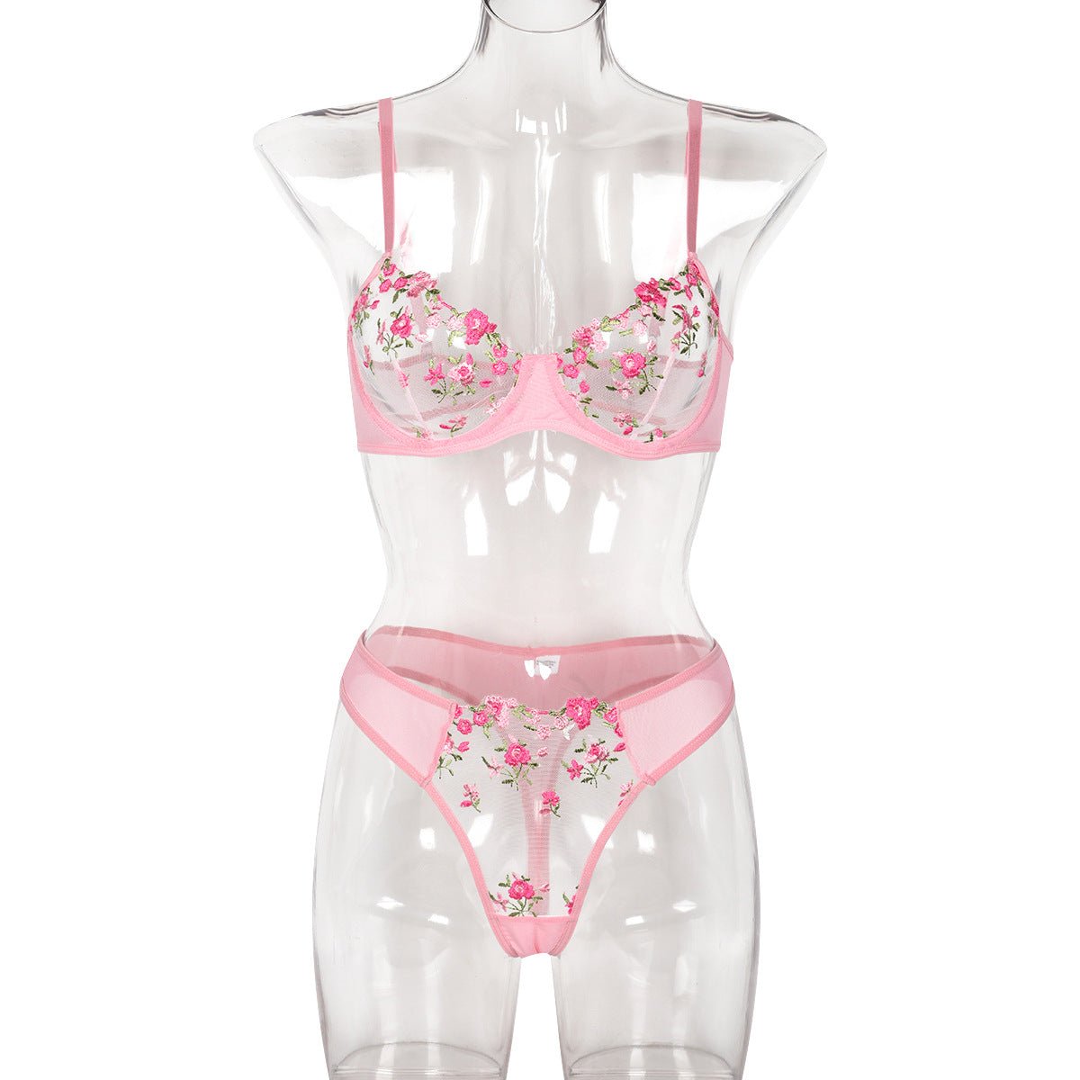Women Clothing Sexy Lingerie Exquisite Fresh Little Floral Two Piece Embroidery Set - Luzilly Bridal & Apparel