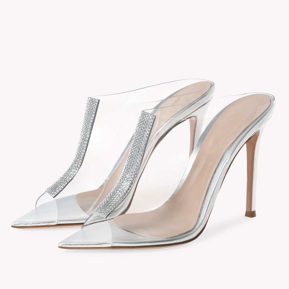 Women Sexy PVC Rhinestone Sandals Open Toe Thin High Heel Shoes Banquet Party Wedding Shoes - Luzilly Bridal & Apparel