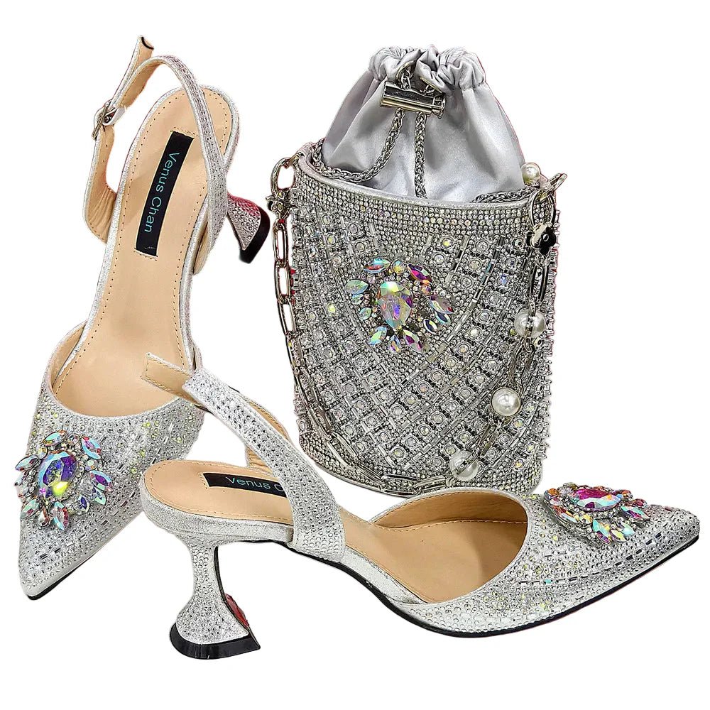 Women Shoes and Bag Set With Rhinestone Handbag EDTR54 - Luzilly Bridal & Apparel