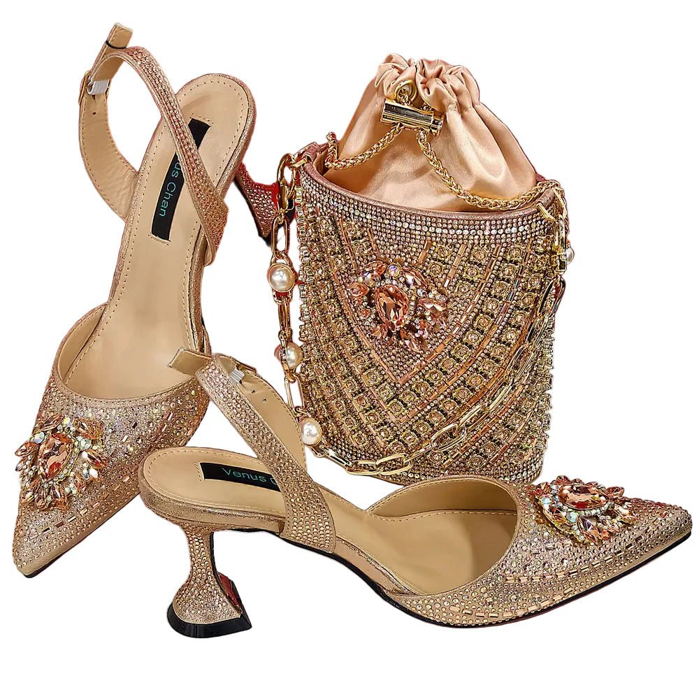 Women Shoes and Bag Set With Rhinestone Handbag EDTR54 - Luzilly Bridal & Apparel