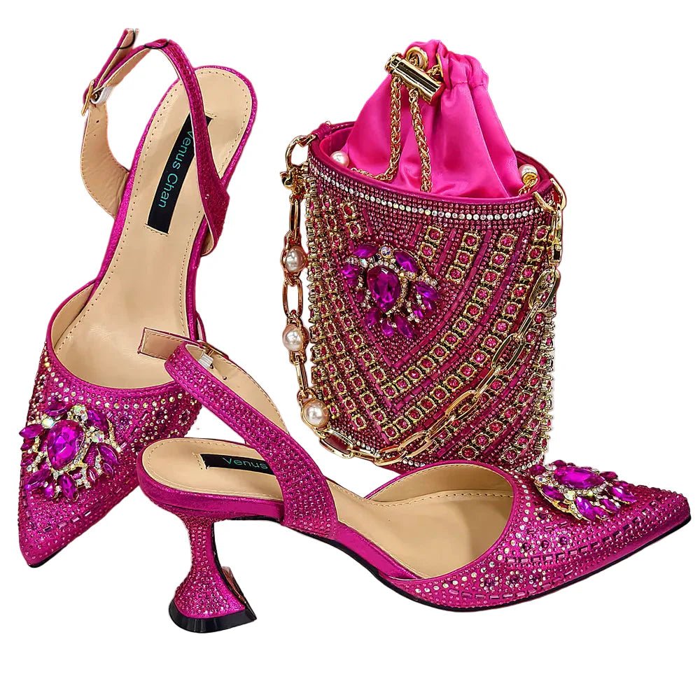 Women Shoes and Bag Set With Rhinestone Handbag EDTR54 - Luzilly Bridal & Apparel