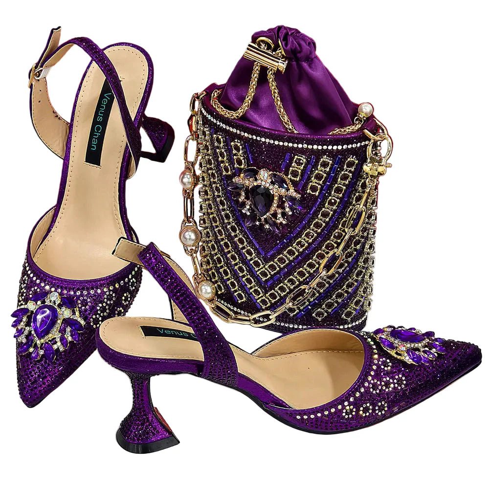 Women Shoes and Bag Set With Rhinestone Handbag EDTR54 - Luzilly Bridal & Apparel