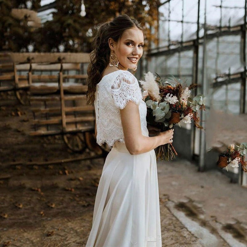 Women's Fashion Casual Jewel Neck Wedding Short Sleeve Top Dress - Luzilly Bridal & Apparel