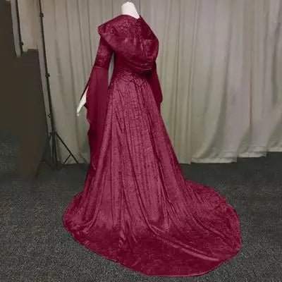 Women's medieval retro style wedding dress 8-color hooded waist dress cosplay - Luzilly Bridal & Apparel