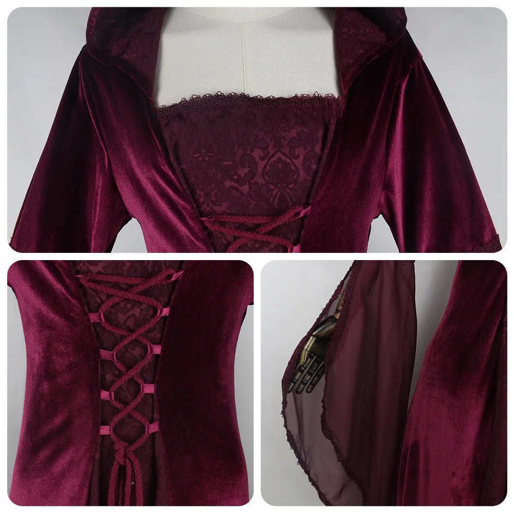 Women's medieval retro style wedding dress 8-color hooded waist dress cosplay - Luzilly Bridal & Apparel