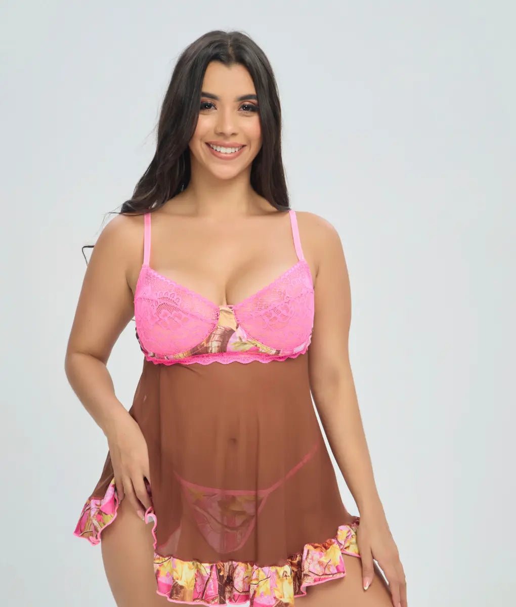 Women's Pink Camo Babydoll Lingerie - PinkWoods Hunting Nightwear - Wilderness Dreams - Luzilly Bridal & Apparel