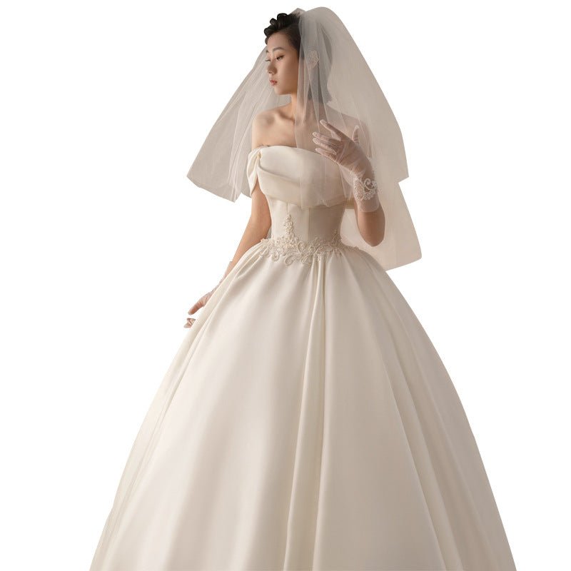 Women's Satin Off-shoulder Retro Fashion Trailing Wedding Dress - Luzilly Bridal & Apparel