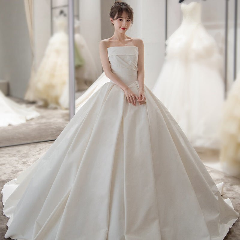 Satin Tube-Top Wedding Dress with Train Option - Luzilly Bridal & Apparel