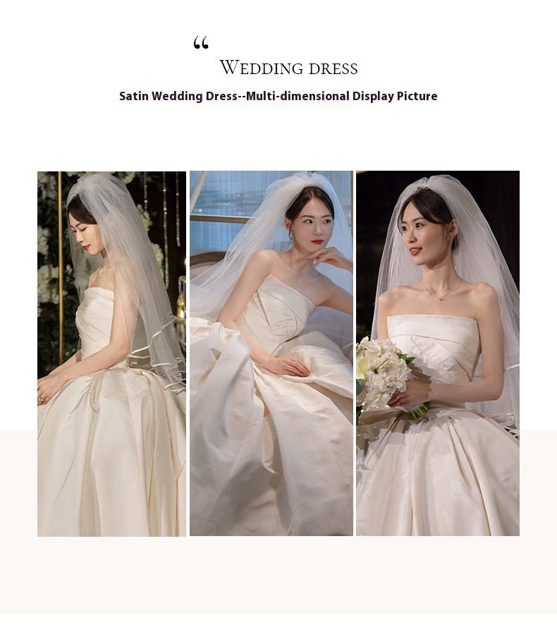 Women's Satin Tube Top Simple Elegant French Style Large Tail Elegant Wedding Dress - Luzilly Bridal & Apparel