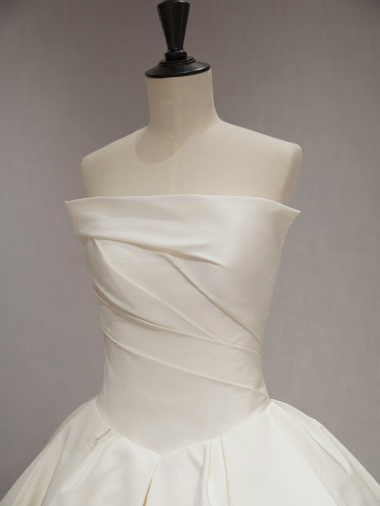 Women's Satin Tube Top Simple Elegant French Style Large Tail Elegant Wedding Dress - Luzilly Bridal & Apparel