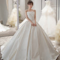 Women's Satin Tube Top Simple Elegant French Style Large Tail Elegant Wedding Dress - Luzilly Bridal & Apparel